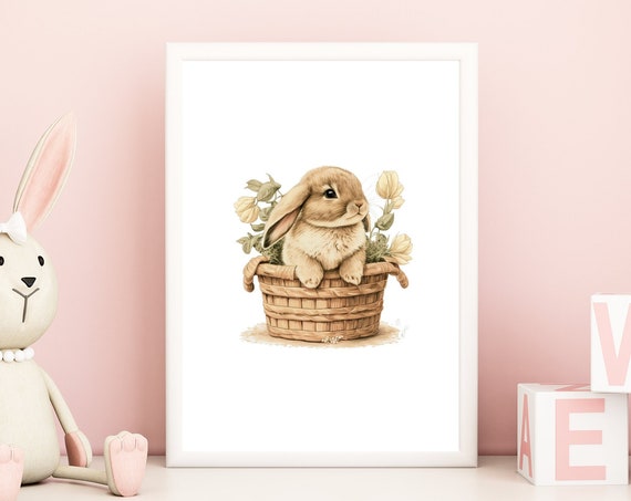 Cute Bunny Art Print Nursery Bunny Wall Art Watercolor Easter Bunny Wall Decor For Kids Room Instant