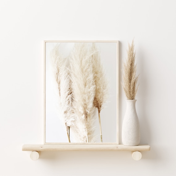 Cream Pampas Grass Plumes Soft Neutral Botanical Photo Art Poster