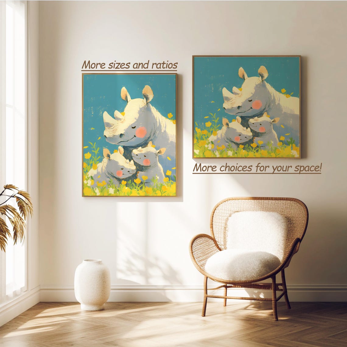 Rhino Family Illustration Of Rhino Nursery Print Of Rhino Art Gifts Of Rhino Wall Dcor Of Rhino Poster Of Rhinocero Wall Art - Image 2