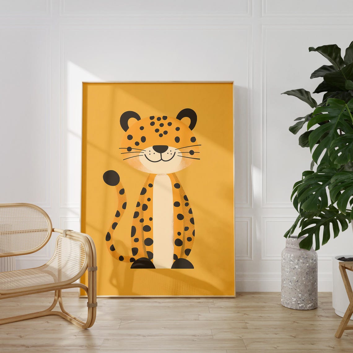 Adorable Spotted Cub Sitting on Mustard Yellow Nursery Poster - Image 2