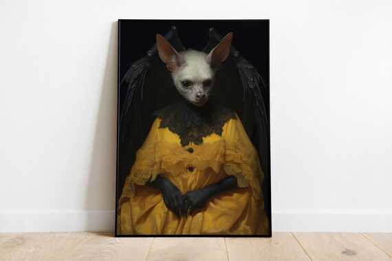 Albino Bat in a Yellow Lace Dress Dark Gothic Portrait Poster