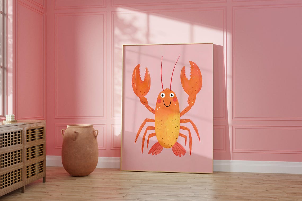 Lobster Nursery Print Cute Lobster Poster Animal Nursery Wall Art Pink Nursery Decor Kids Room Illustration Toddler Playroom Artwork - Image 2