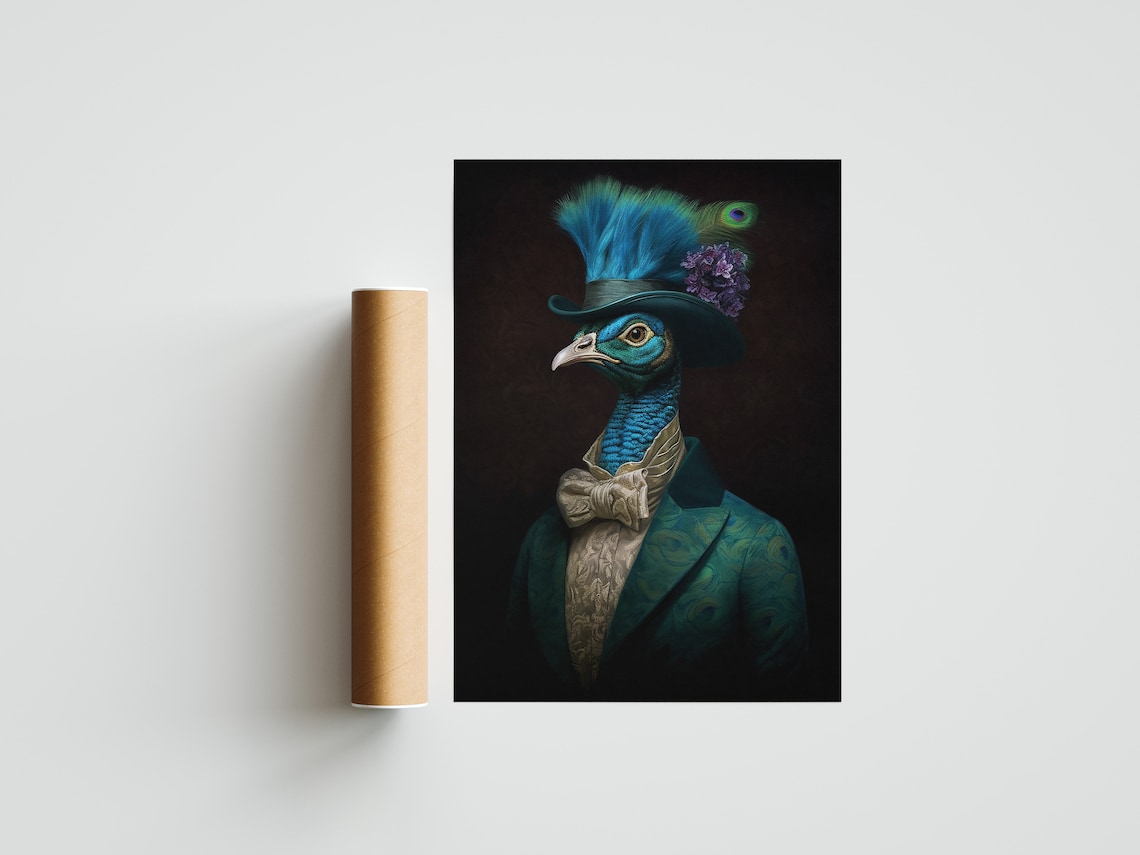 Vintage Peacock Portrait, Victorian Bird Art Print - Image 3