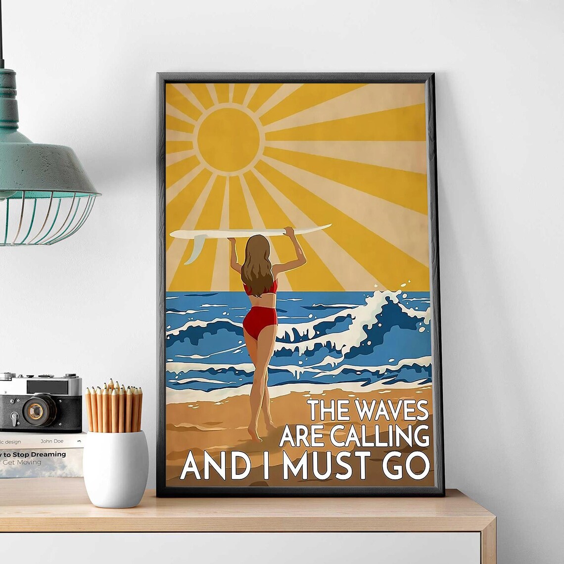 Girl Surfing, Vintage Surfing Wall Art Print - Image 3