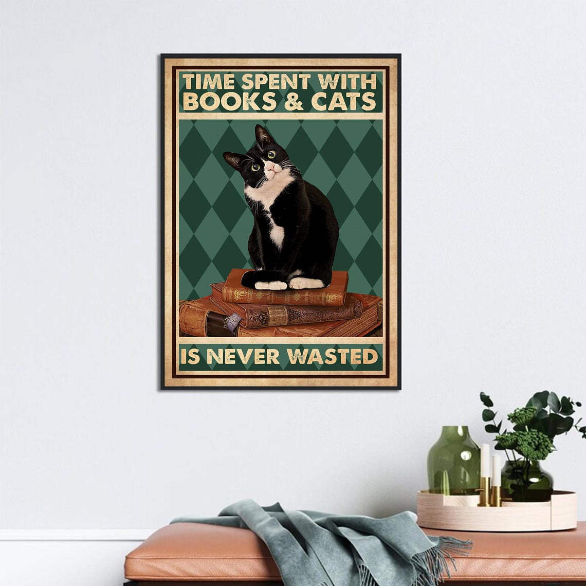 Time Spent With Books And Cats Is Never Wasted Cat Wall Poster - Image 2