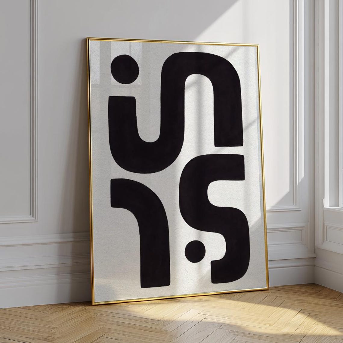 Black Geometric Shapes Beige Abstract Mid Century Modern Art Poster - Image 5