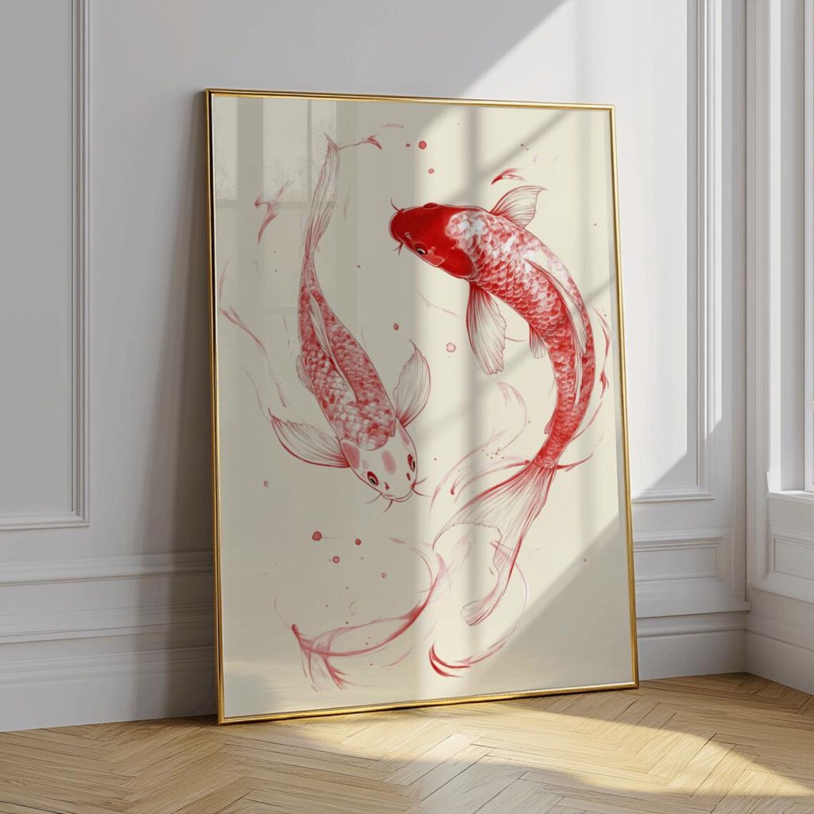 Red Koi Japanese Vintage Art Print