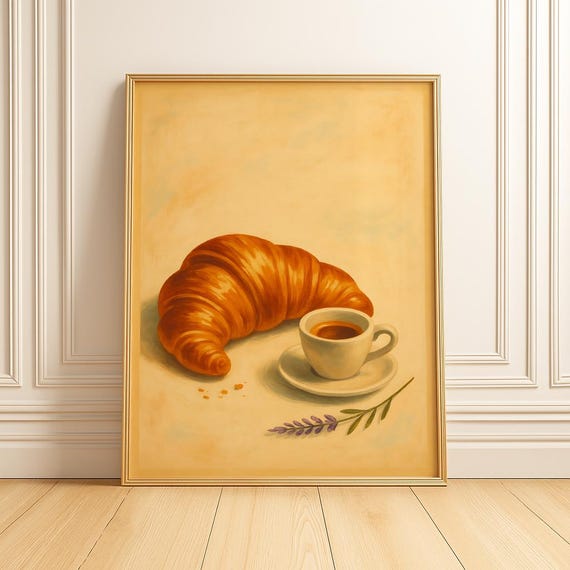Croissant Print French Kitchen Wall Art Coffee Bar Poster Prints