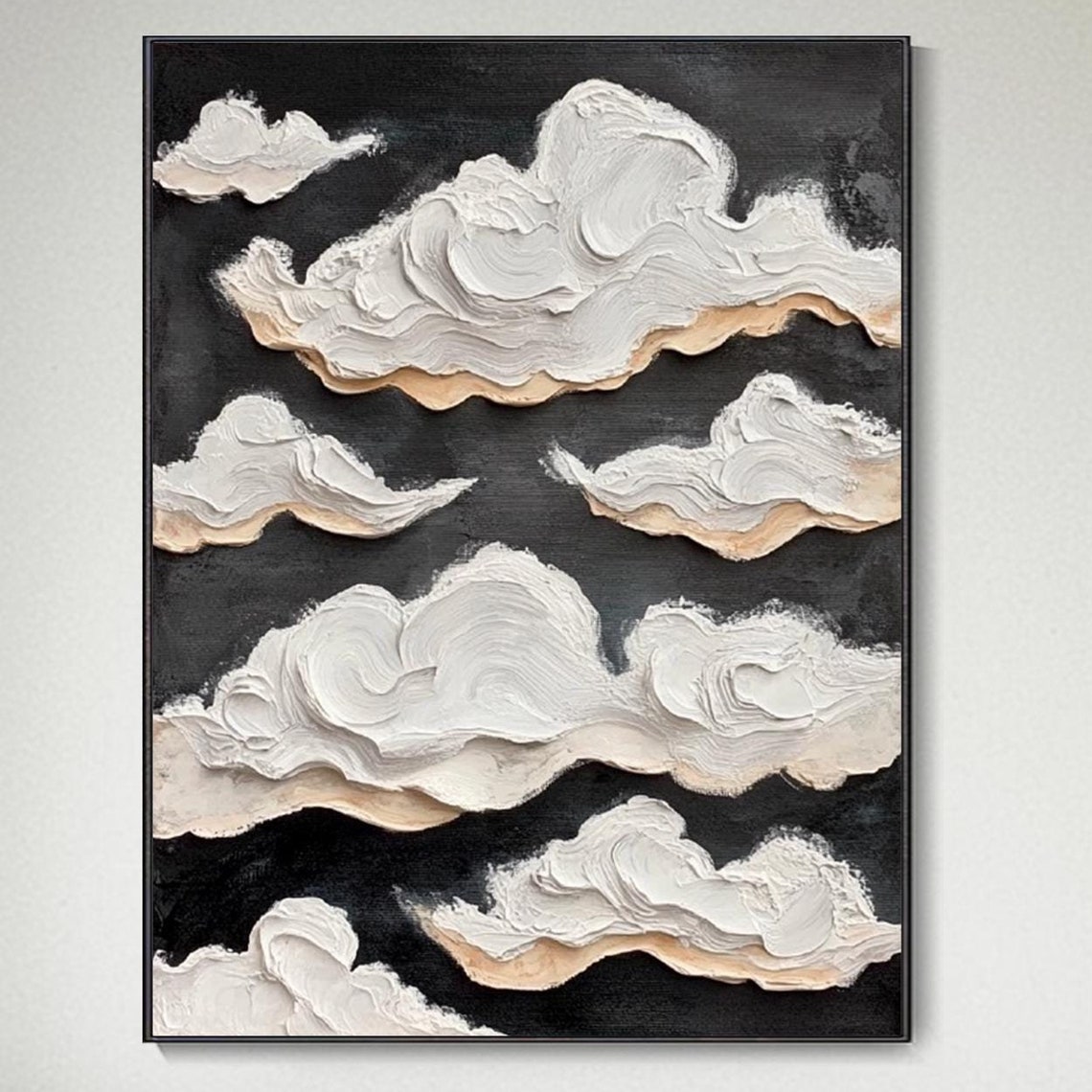 Original Cloud Oil Painting 3d Minimalist Sky Abstract Art Wall Decor Textured White Cloud Modern Home Wall Accent Knife Hand - Image 4