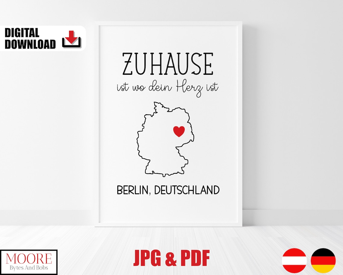 Zuhause Ist Wo Dein Herz Ist Berlin Deutschland Map Heart Print - Image 2