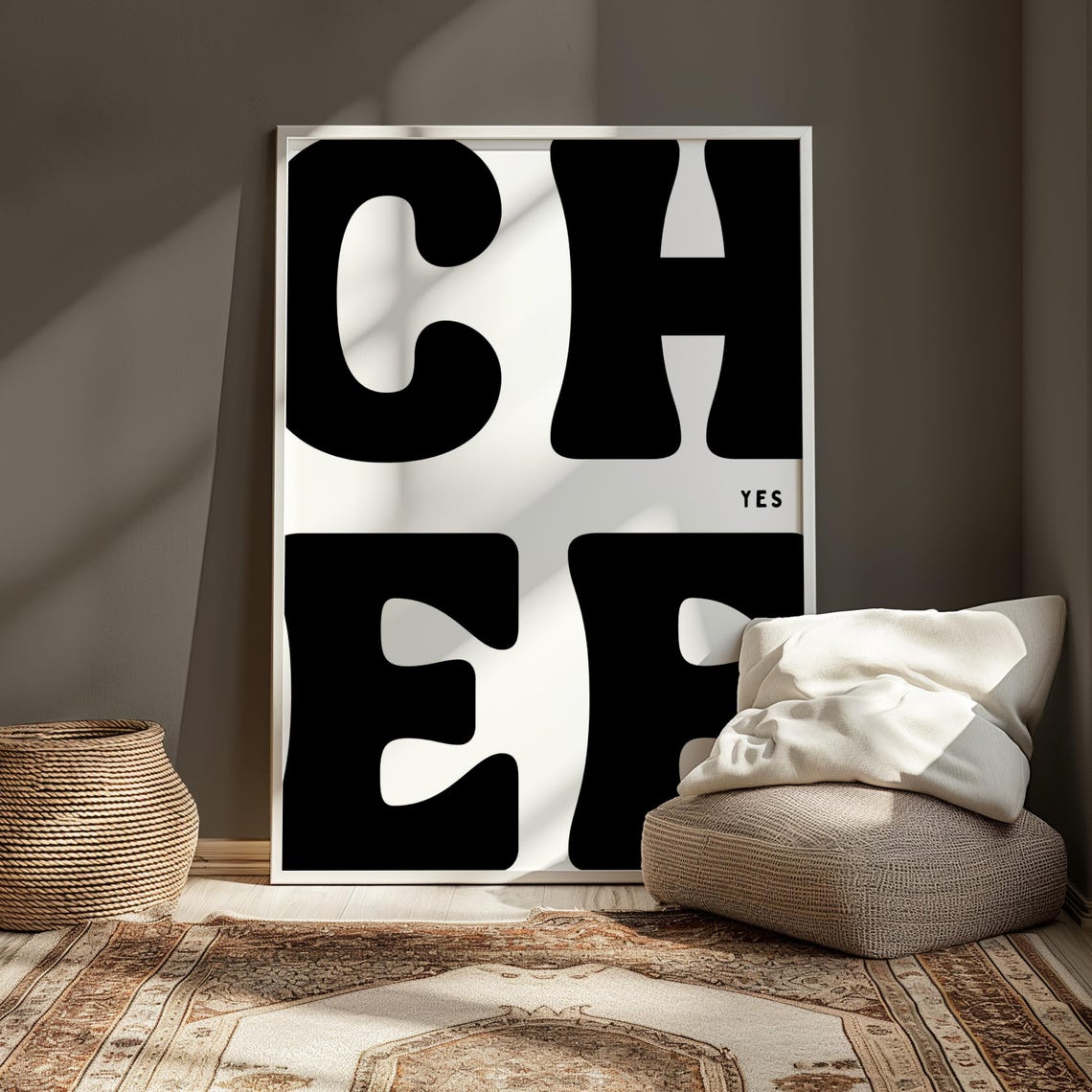 Yes Chef Bold Black and White Retro Kitchen Typography Poster - Image 4