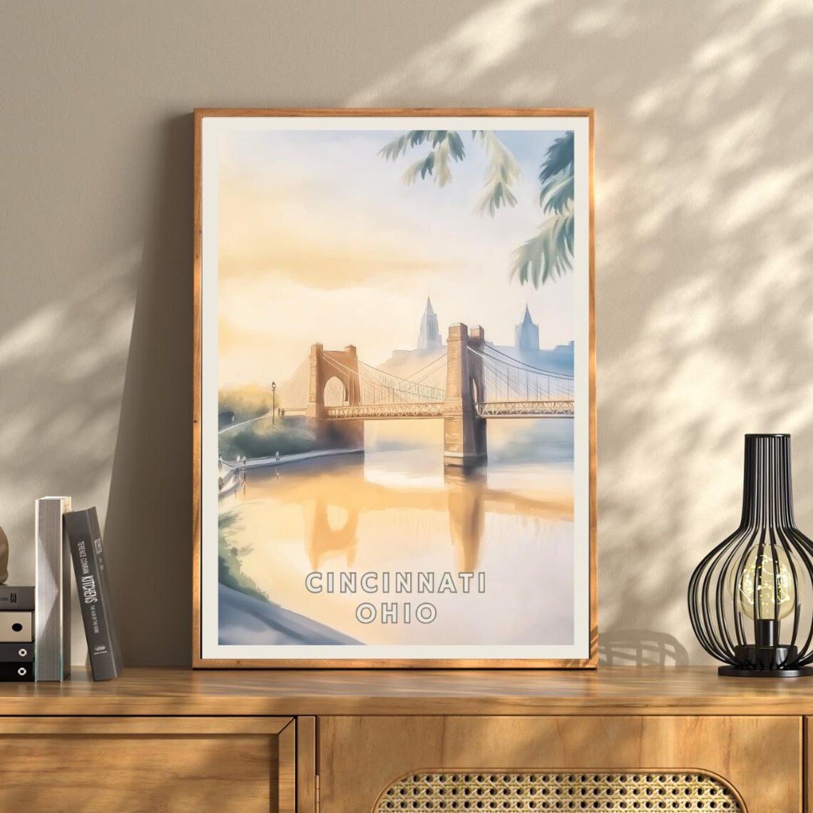 Cincinnati Ohio, Roebling Bridge River Travel Poster - Image 3