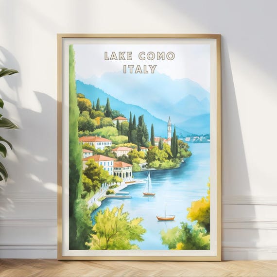 Lake Como Italy Poster Scenic Travel Wall Art Italian Lakeside Village Print Europe Landscape Decor Serene Waterfront Home Office Print