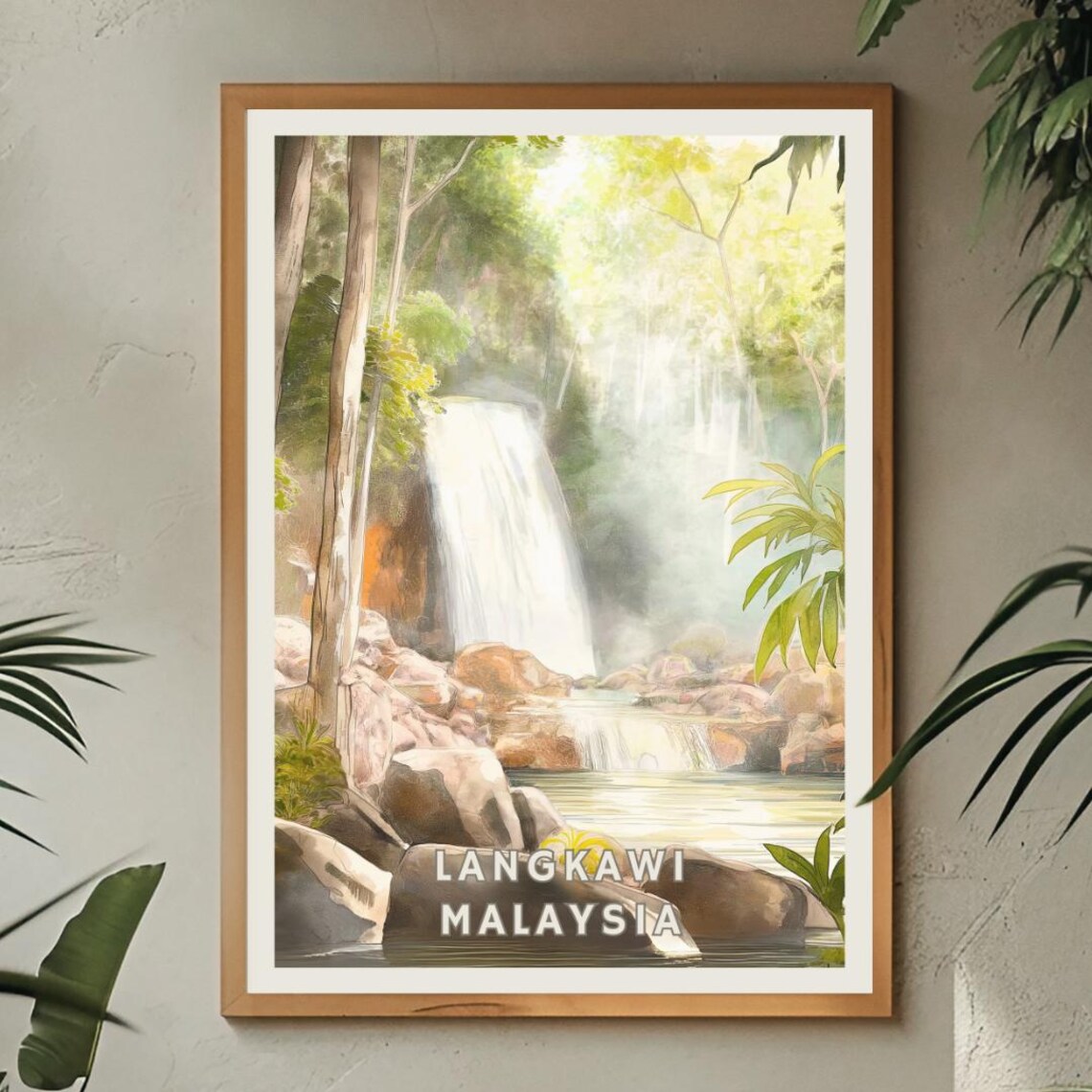 Langkawi Malaysia Travel Poster, Tropical Waterfall - Image 2