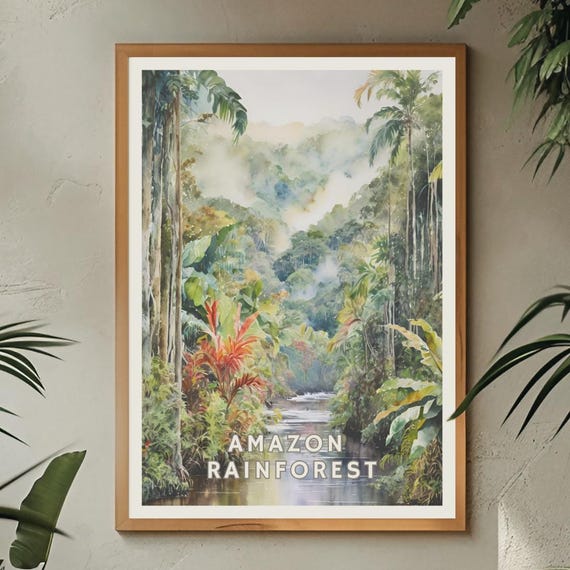Amazon Rainforest Poster Tropical Jungle Art Green Wall Decor Nature Landscape Print Exotic Wildlife South America Jungle Wall Art