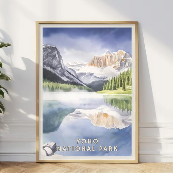 Yoho National Park Poster Canadian Rockies Mountain Wall Art Lake Reflection Print Canada Nature Decor Lodge Cabin Office Art