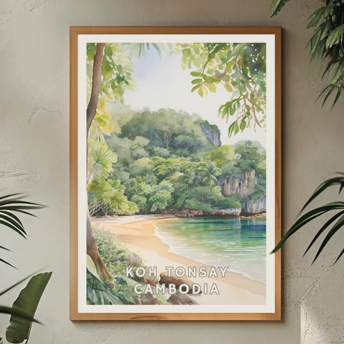 Koh Tonsay Cambodia, Tropical Beach Travel Poster
