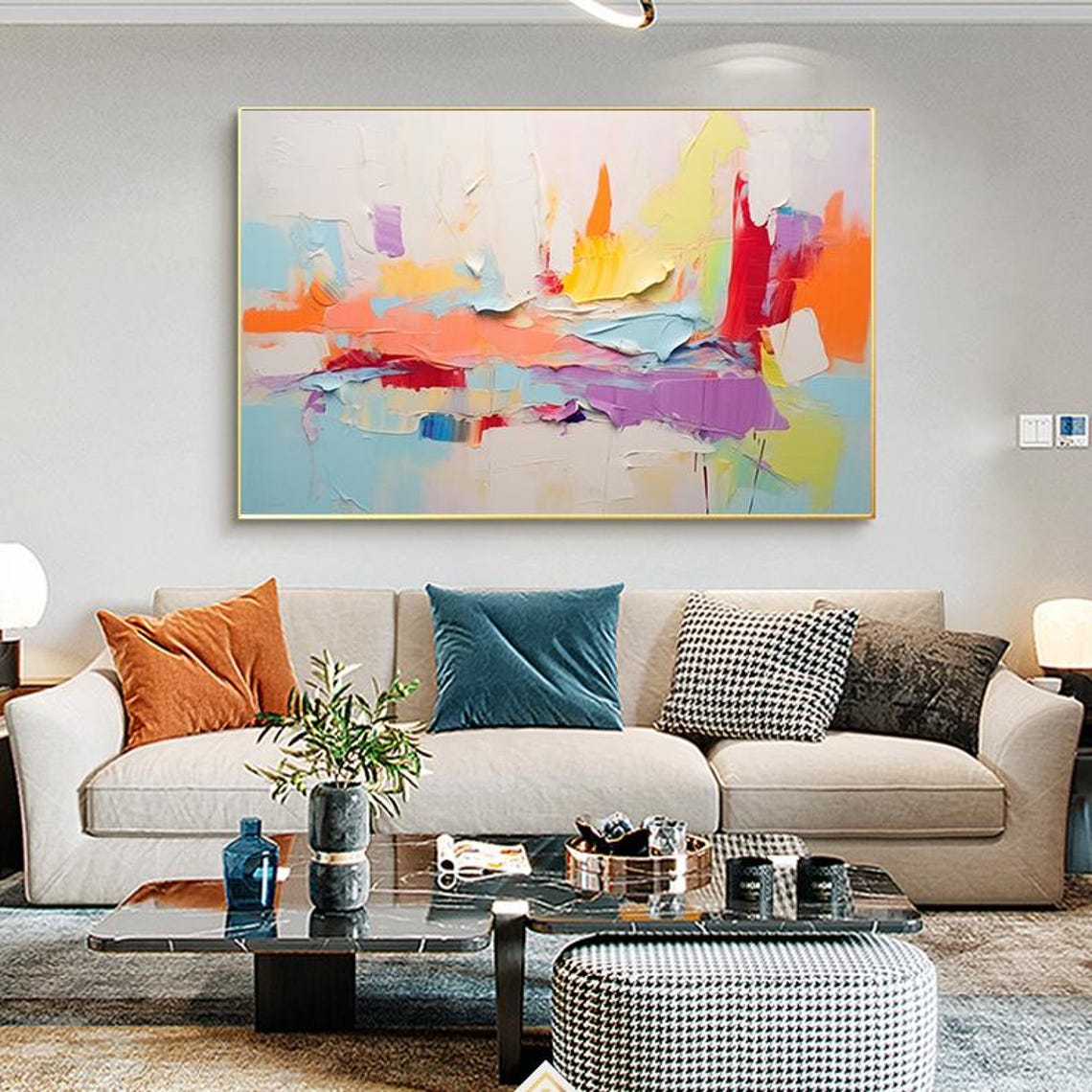 Pastel Rainbow Horizon Brushstroke Abstract Modern Wall Poster - Image 3