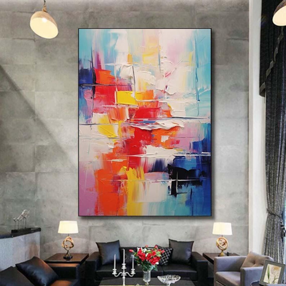 Bold Colorful Grid Blocks Abstract Oil Painting Modern Wall Poster - Image 6