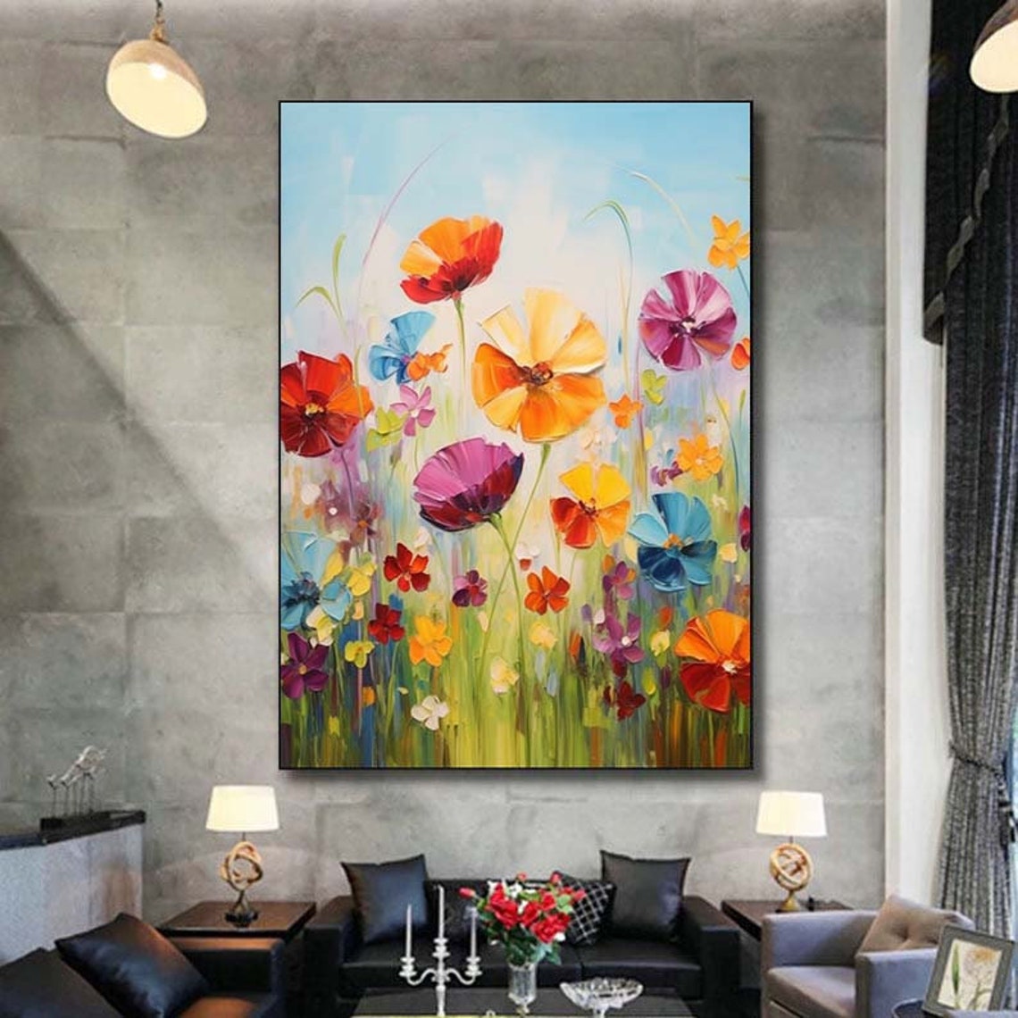 Flower Oil Painting On Abstract Colorful Flower Painting Flower Landscape Painting Floral Wall Art Original Floral Painting - Image 7