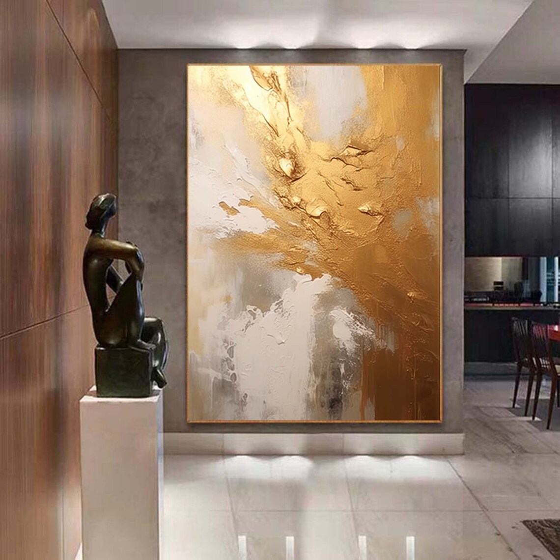 Gold and White Abstract Textured Oil Painting Vertical Luxe Poster - Image 6