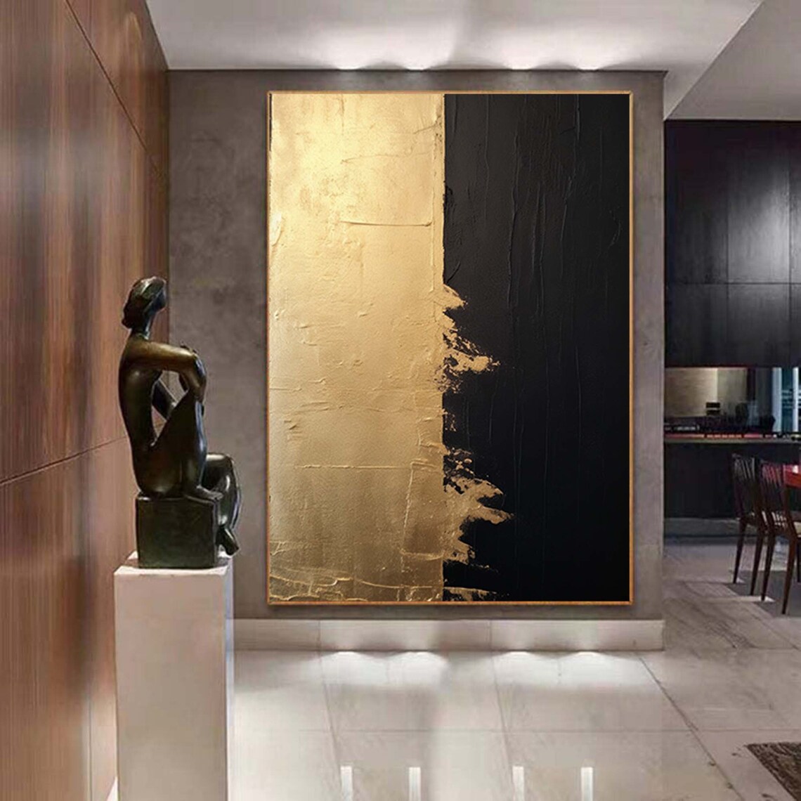 Black and Gold Abstract Art Print, Gold Leaf Style - Image 6