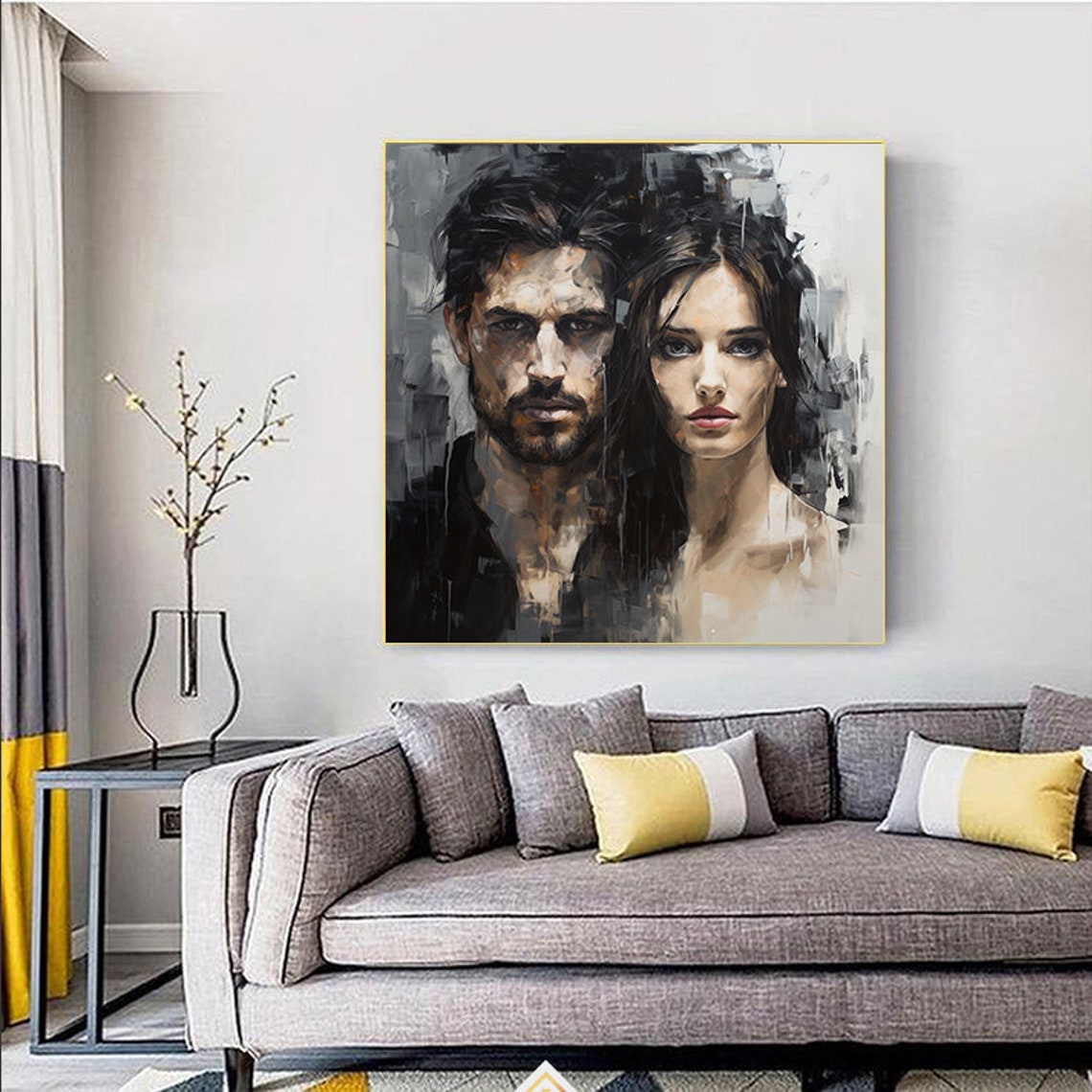 Dramatic Black And White Painted Double Portrait Of Couple Poster - Image 3