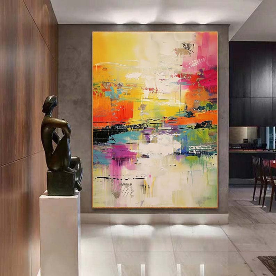 Vibrant Colorful Abstract Blocks Yellow Pink Teal Modern Art Poster - Image 5