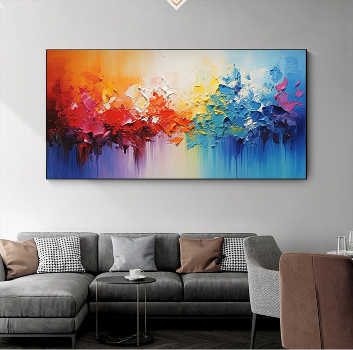 Rainbow Color Burst Palette Knife Wide Abstract Gallery Wall Poster - Image 3