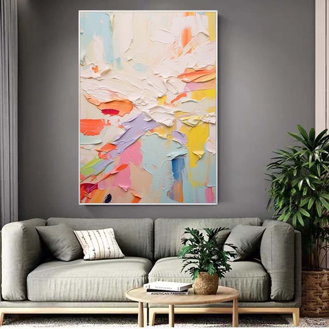Soft Pastel Pink Yellow Lavender Abstract Modern Painting Poster - Image 3