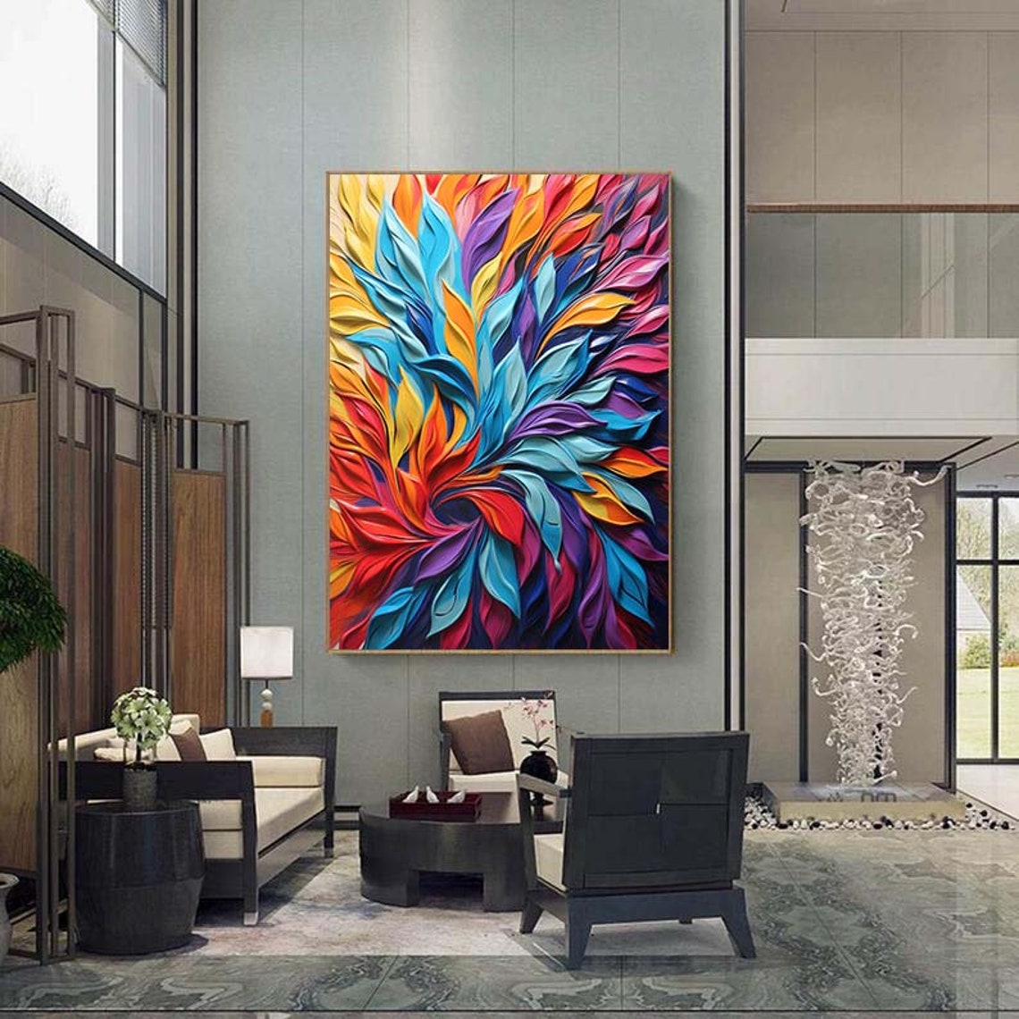 Extra Large Flower Oil Painting On Bohemian Artist Outfit Blooming Flower Botanical Landscape Art Living Room Decor Painting Wall Art - Image 5