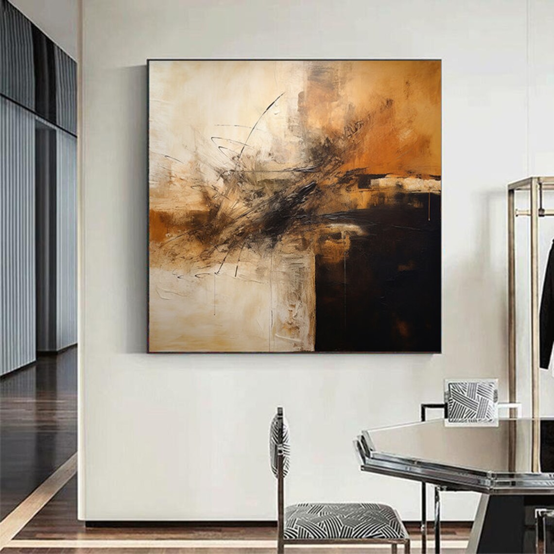 Beige Brown Dark Gestural Earth Tones Abstract Painting Poster - Image 6