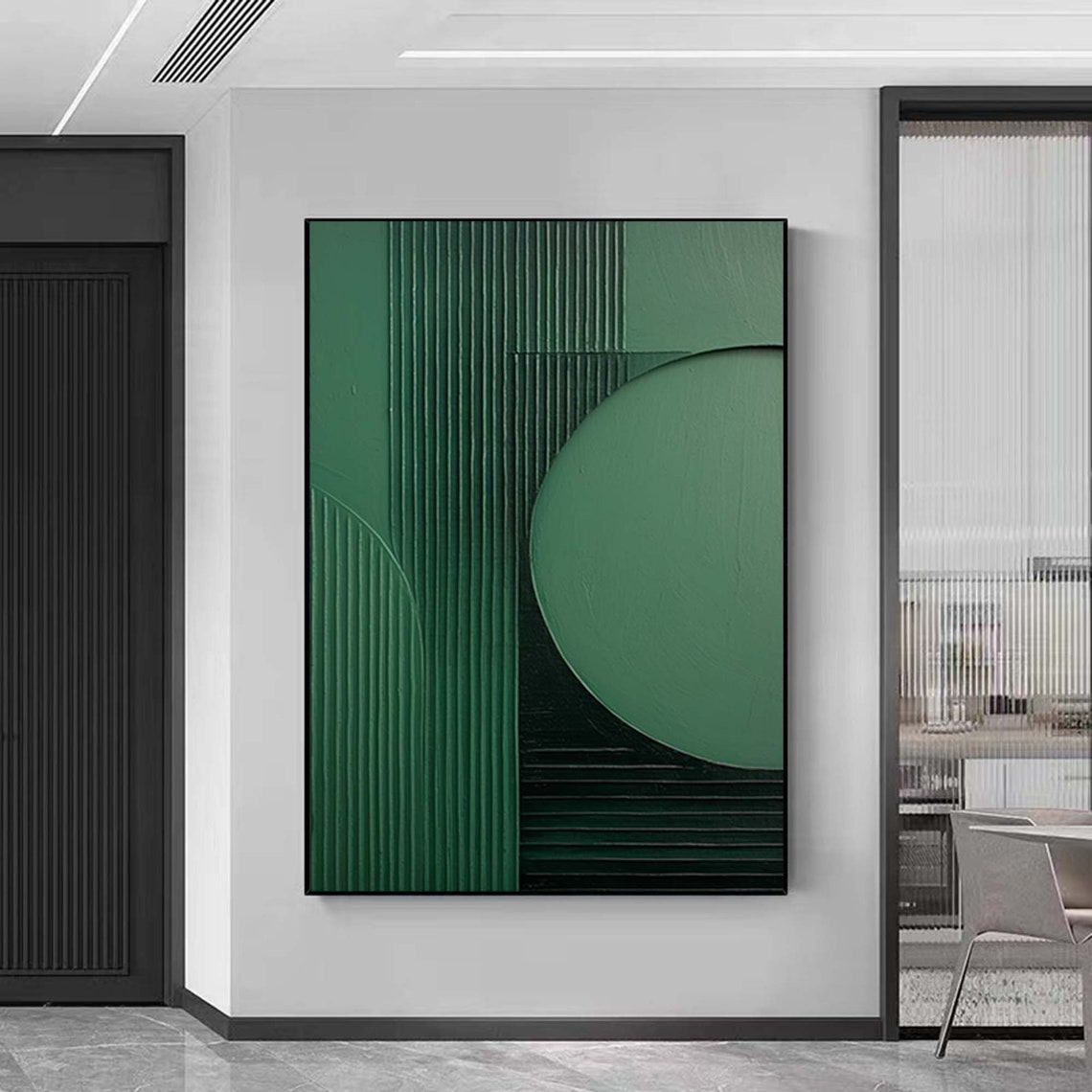 Deep Green Geometric Circle Texture Modern Abstract Wall Poster - Image 4