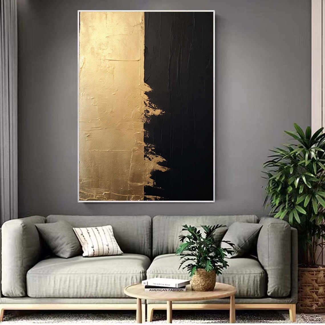 Black and Gold Abstract Art Print, Gold Leaf Style - Image 2