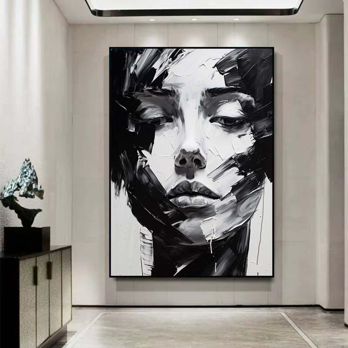 Black and White Woman Face Dramatic Impasto Portrait Wall Poster - Image 2