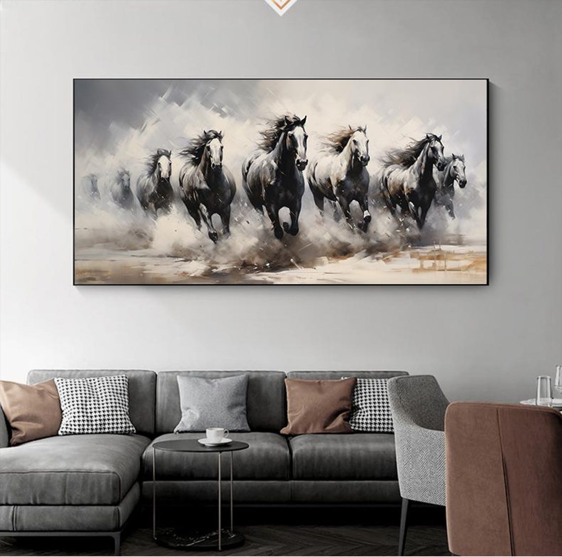 White Black Horse Oil Painting Horse Painting Original Wild Life Art Acrylic Abstract Oil Painting Wall Decor Living Room Office Wall Art - Image 7
