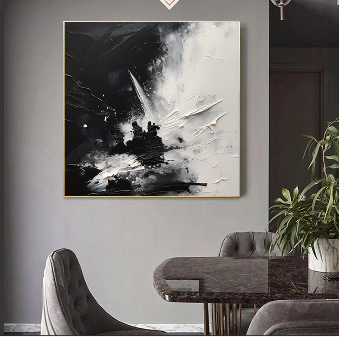 Dramatic Black White Impasto Texture Square Burst Art Poster - Image 6