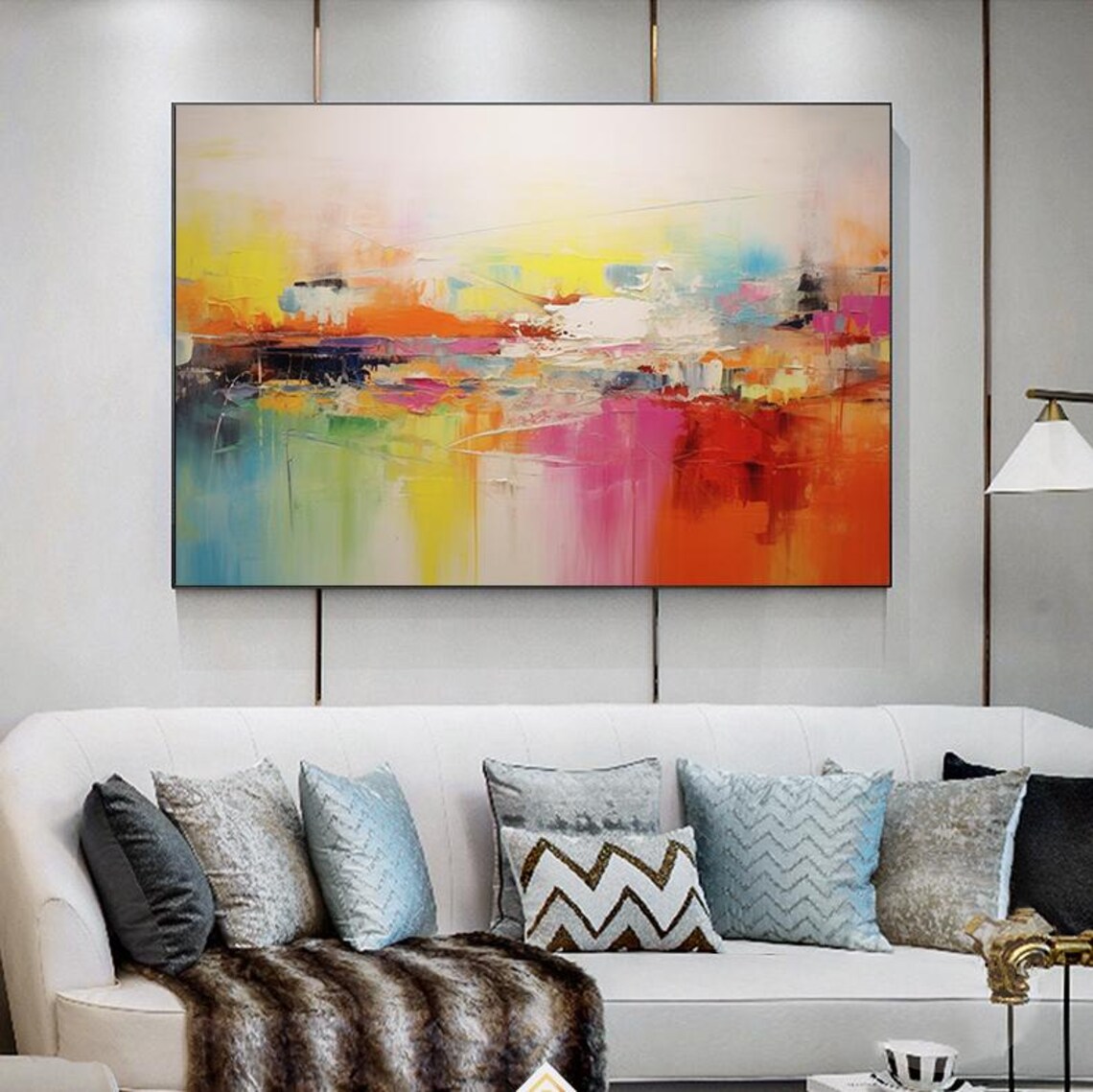 Bright Sunny Color Wash Abstract In Yellow Orange Pink Teal Poster - Image 2