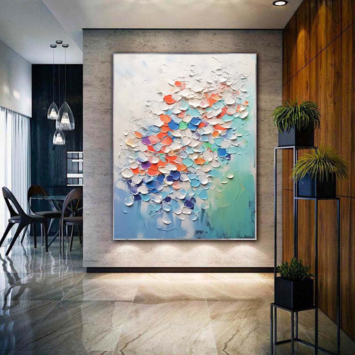 Pastel Confetti Petals Blue Abstract 3D Textured Wall Poster - Image 3
