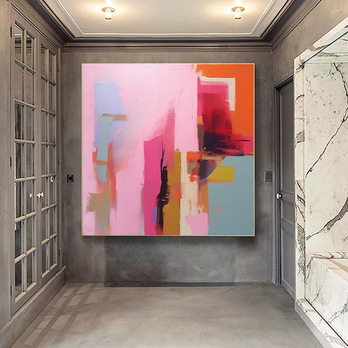 Soft Pink Magenta And Orange Geometric Abstract Blocks Poster - Image 4