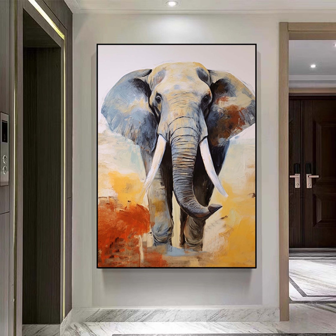 Majestic Elephant Front View Warm Earth Tone Tusks Art Poster - Image 2