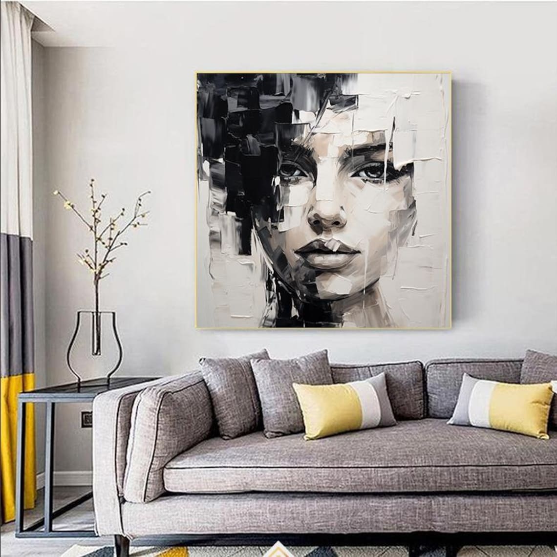 Black and White Woman Face Abstract Portrait Modern Art Poster - Image 3
