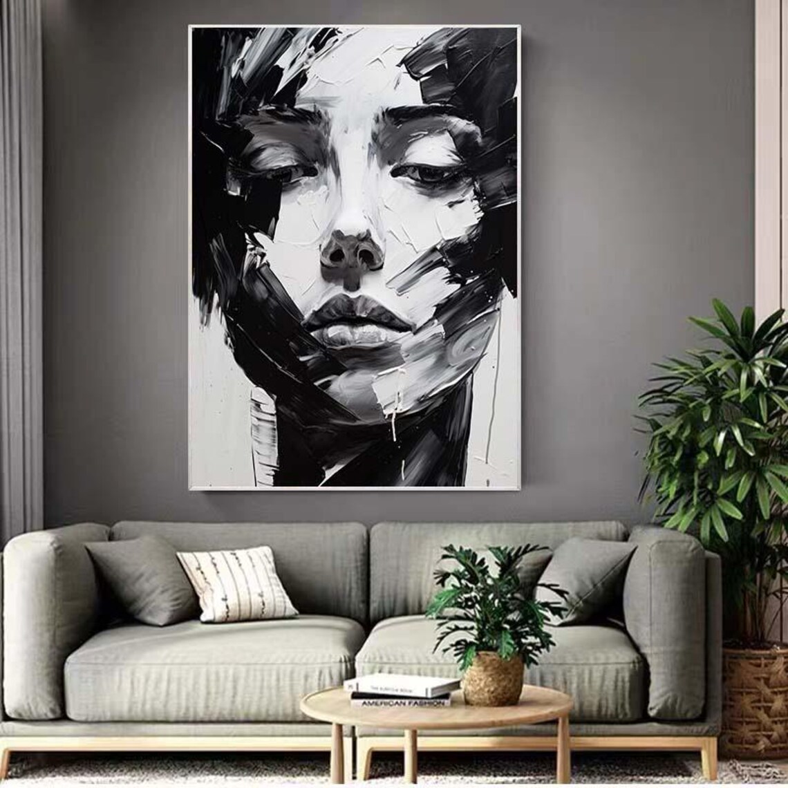 Black and White Woman Face Dramatic Impasto Portrait Wall Poster - Image 3