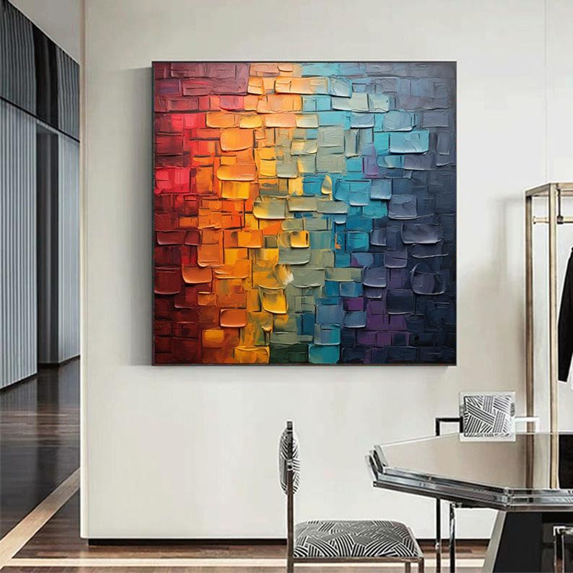 Rainbow Brick Mosaic Gradient Red Orange Blue Square Wall Poster - Image 6