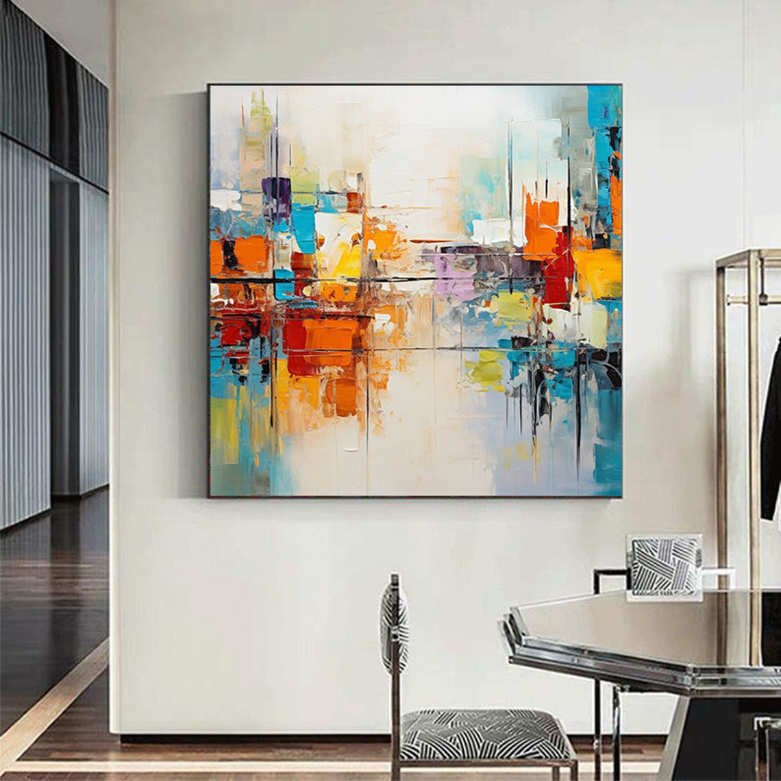 Lively Coastal Abstract Cityscape In Turquoise Orange White Poster - Image 7