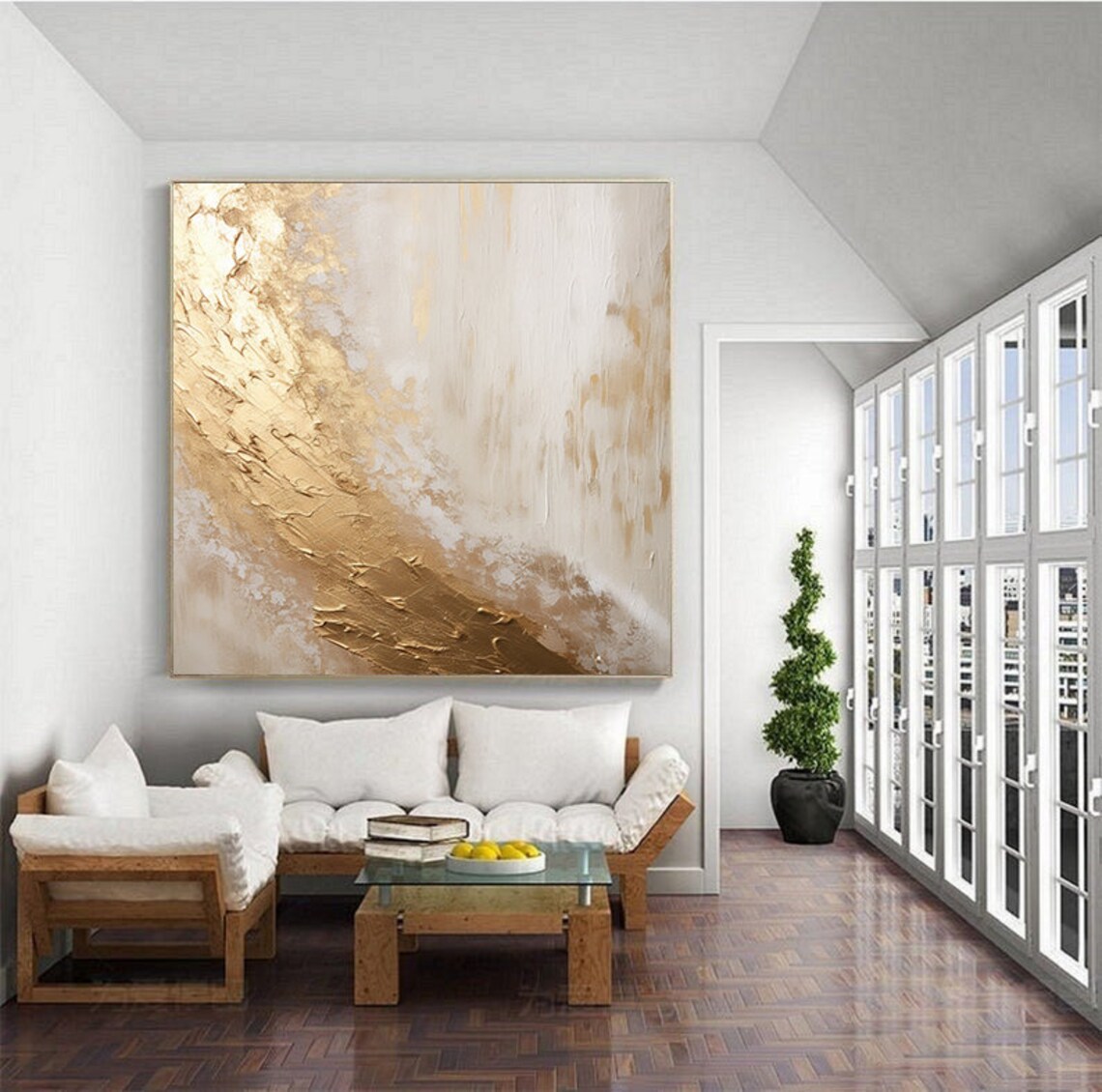 Gold Abstract Painting, White and Black Art Print - Image 5