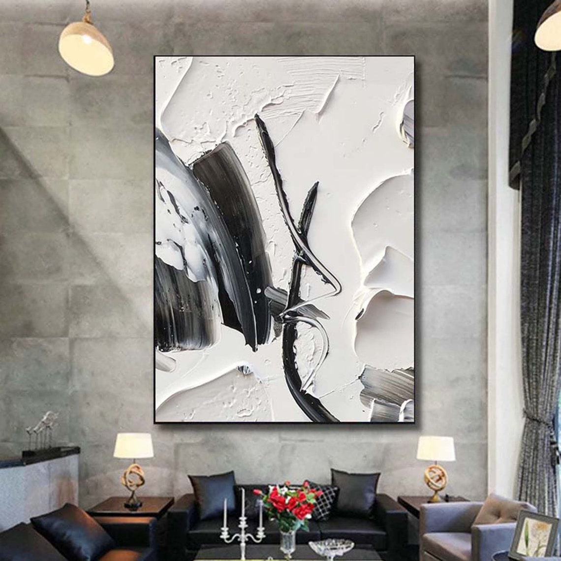 Black And White Textured Abstract With Bold Palette Knife Poster - Image 5