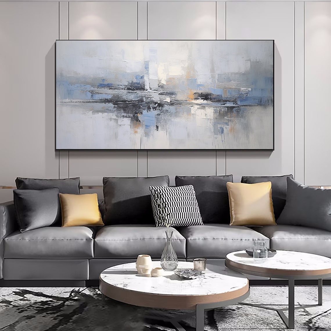 Blue Grey Abstract Landscape Reflection Modern Minimalist Wall Poster - Image 4