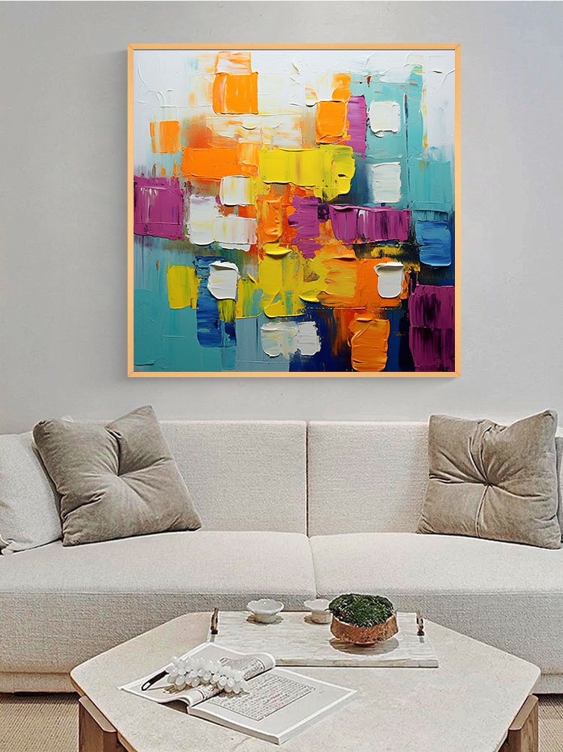 Cheerful Orange Yellow Teal Palette Knife Abstract Blocks Poster - Image 4
