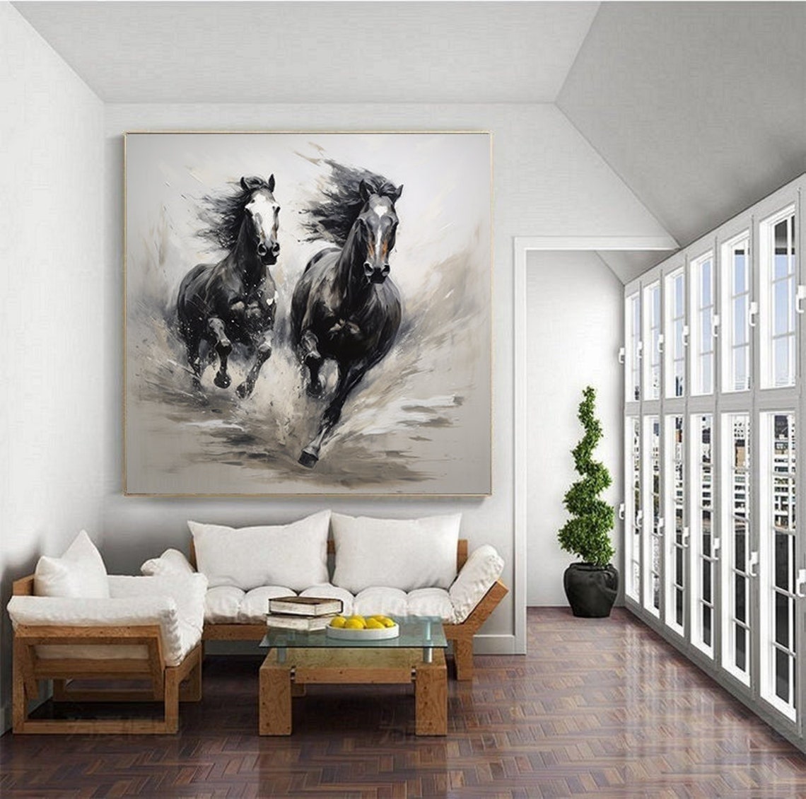 Black And White Textured Running Horses Oil Painting Horse Painting Original Animal Oil Art Wall Decor Living Room Office Wall Art - Image 4